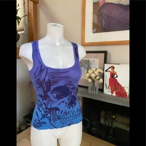 RAW Purple and Blue Embroidered Skull Tank